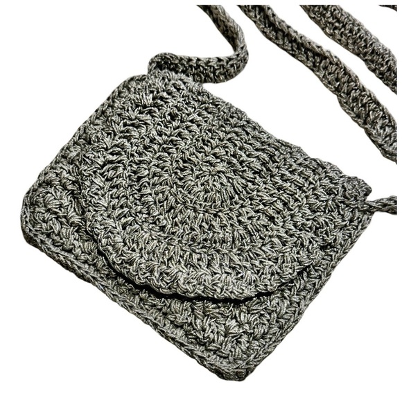 Carrie Forbes Vintage Crochet Satchel Handbag w/ Strap. Silver - Picture 6 of 15